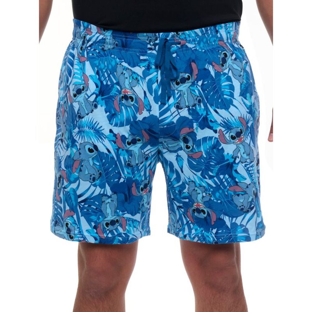 New Mens Disney Stitch Pajama Sleep Shorts Loungewear Pockets Blue